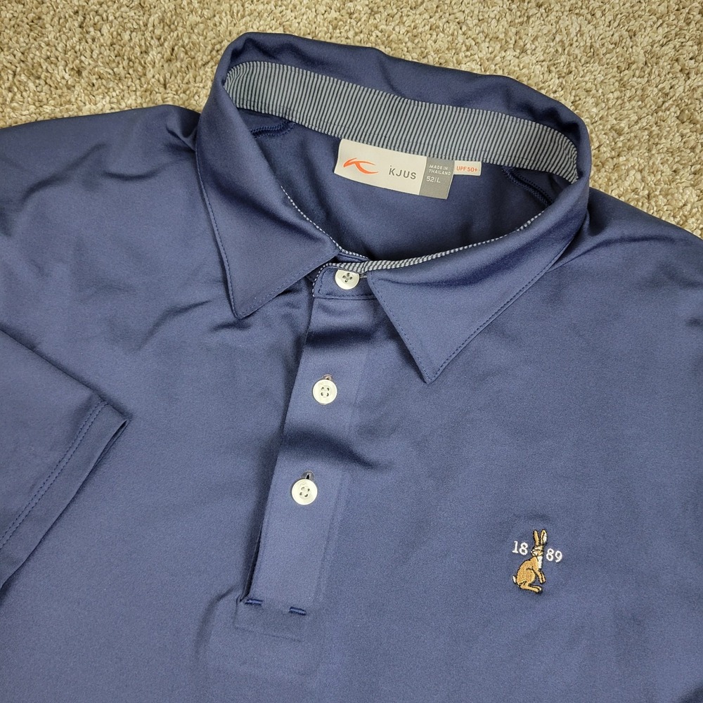 KJUS Mens Large Solid Navy Performance Stretch Golf Polo Short Sleeve UPF 50+